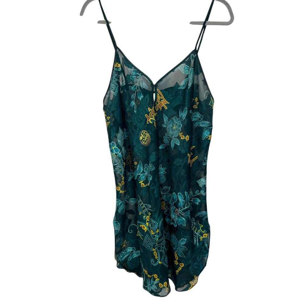 Secret Treasures Green floral & Chinese symbols nightgown slip dress Size Medium